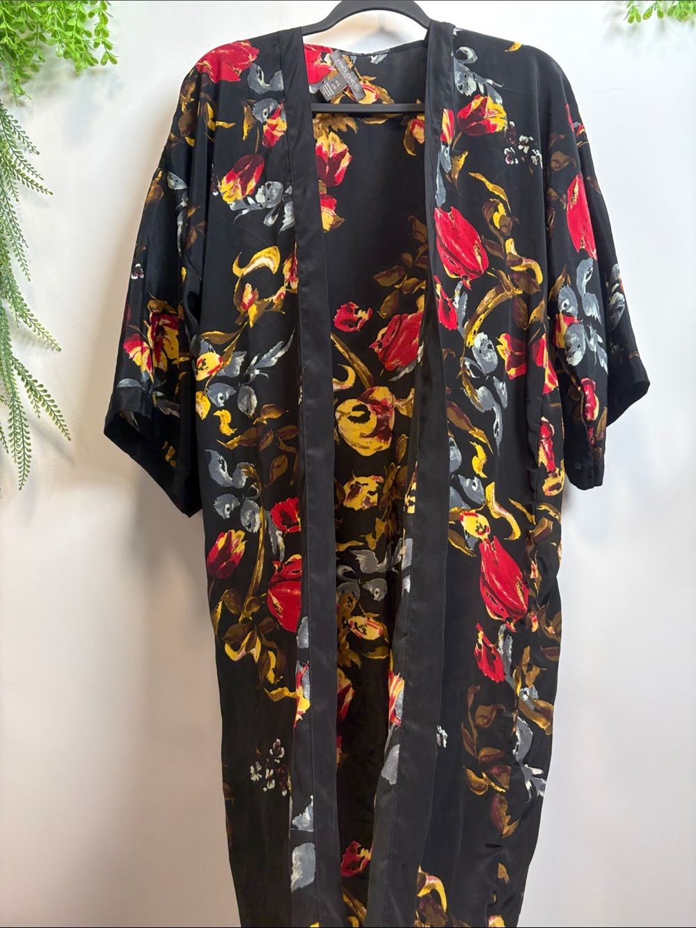 Vince Camuto Black Kimono with Red & Yellow Floral Print